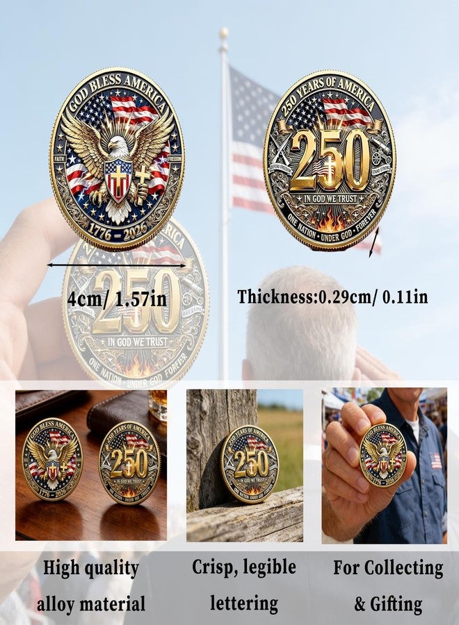 PMDYBY USA 250th Anniversary Commemorative Coin, 250th US Independence Anniversary Challenge Coin - 1776-2026, 250 Year American AnniversaryCoins Gift (2pcs) (in God We Trust) - Image 5