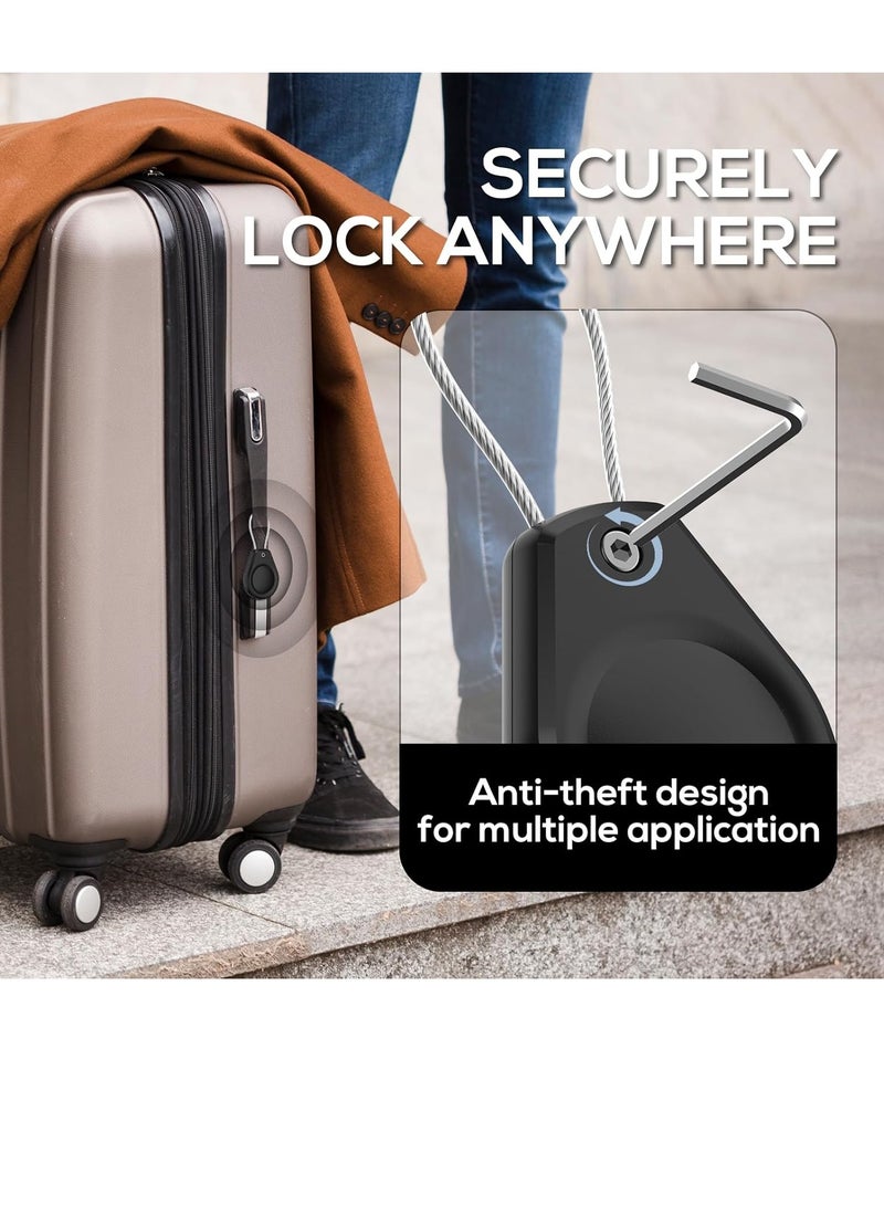 Waterproof AirTag Keychain Holder, (2 Pack) Air tag Lock Case with Wire Cable Compatible with Apple AirTags, Ultra Durable Anti-Lost Protective Case with Keyring for Luggage, Key, Backpack, Black