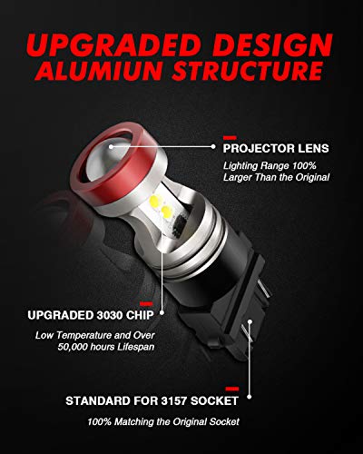 Torchbeam 3157 LED Light Bulbs 3600 Lumens with Projector Error-free For Reverse Back Up Lights DRL Brake Lights Fit 3156 3057 3056 4157 6500K Xenon White（Pack of 2） - Image 3