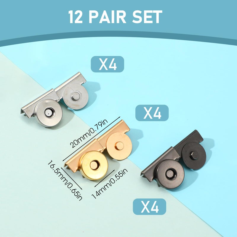 Yuanchu 12Pair No-Sewing Seamless Magnetic Snap Buttons, Metal Magnetic Buckle Clasp Magnetic Purse Clasps for Purse HandbagClothing Tote Bags DIY Crafts - Image 2