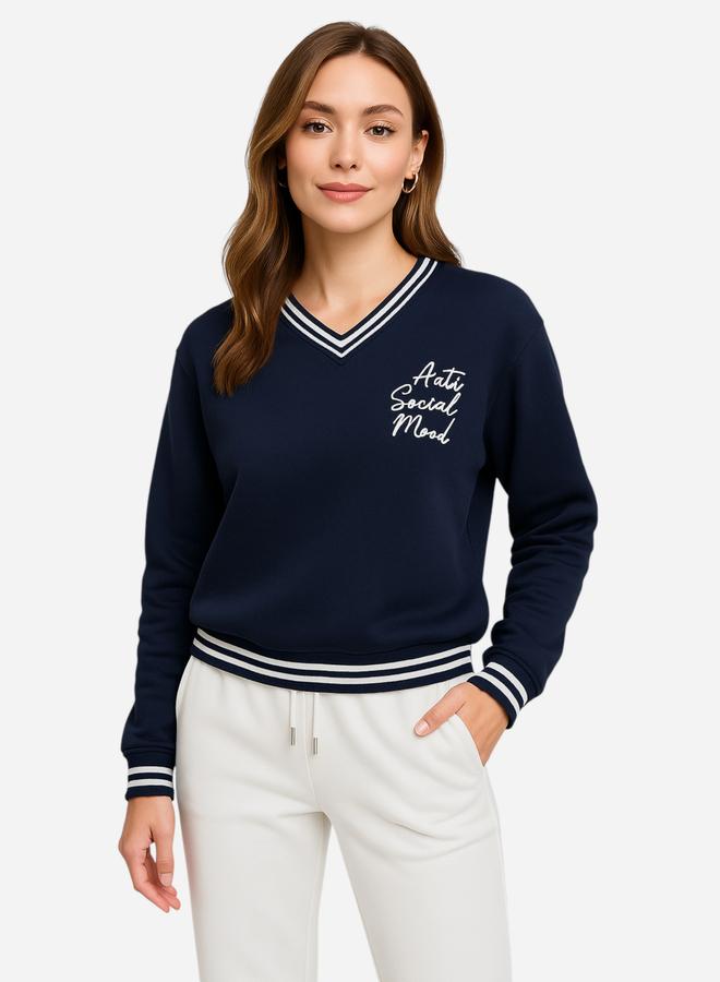 victor and jane V Neck Anti Social Mood Sweatshirt - 100% Cotton Fleece - Image 2