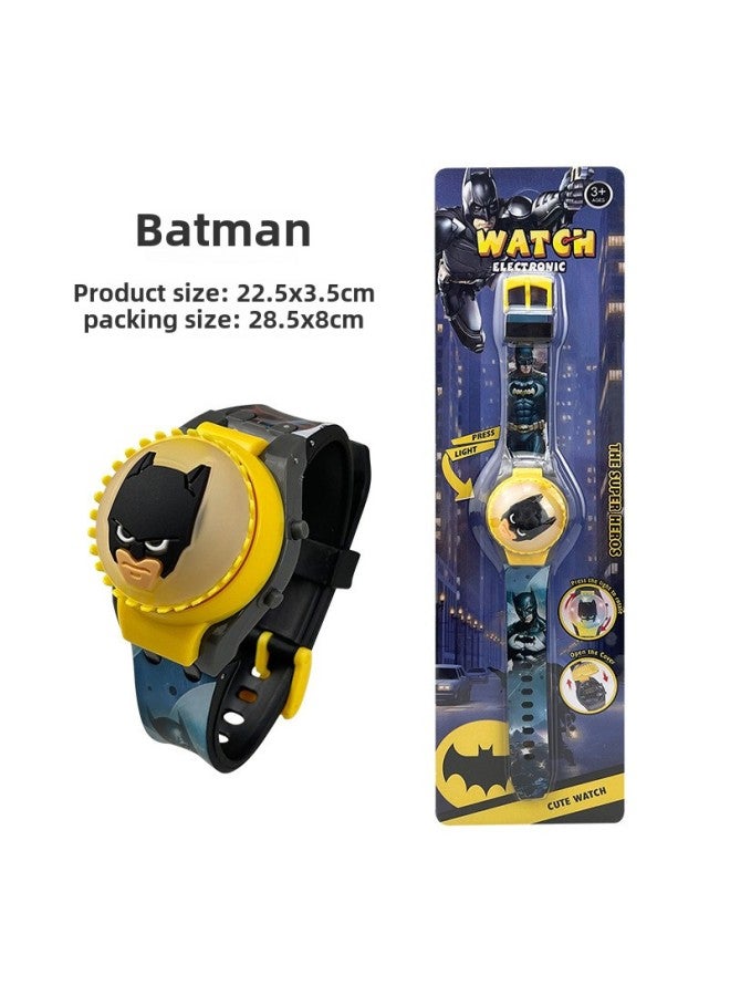 Exquisite Cartoon Rotating Flip Top Light Watch Press Luminous Rotatable Decompression Kidsren's Digital Watch-Color:806  Batman - Image 1