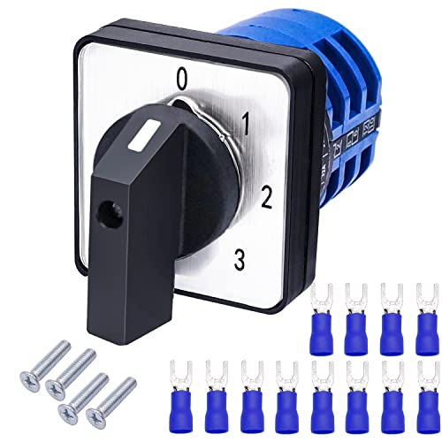 Taiss Universal Changeover Switch 32A 690V 4 Position 12 Terminals Latching Rotary Cam Selector Switch + SV2-4s Blue Connection Terminal LW26-32 0-3/3 - Image 1
