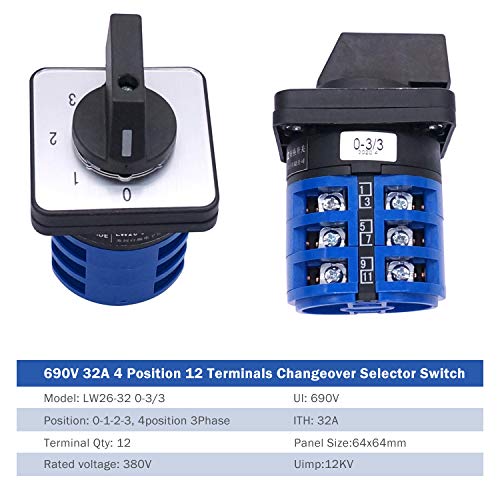 Taiss Universal Changeover Switch 32A 690V 4 Position 12 Terminals Latching Rotary Cam Selector Switch + SV2-4s Blue Connection Terminal LW26-32 0-3/3 - Image 5