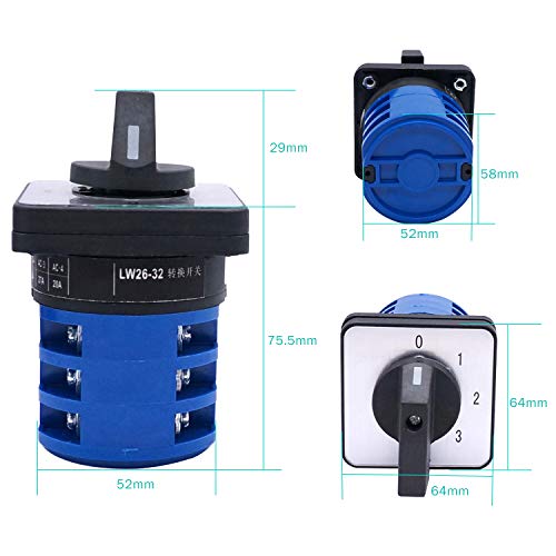 Taiss Universal Changeover Switch 32A 690V 4 Position 12 Terminals Latching Rotary Cam Selector Switch + SV2-4s Blue Connection Terminal LW26-32 0-3/3 - Image 4