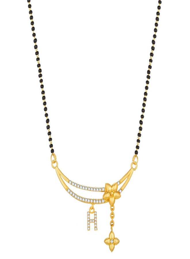 Aadita Latest Fashion Traditional Stylish Fancy Designer h Alphabet Gold Plated and American Diamond Mangalsutra for Women (Golden) (DT2217MS) - Image 1