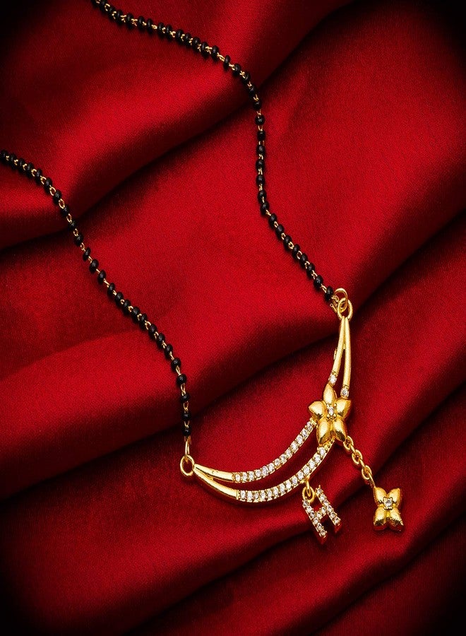 Aadita Latest Fashion Traditional Stylish Fancy Designer h Alphabet Gold Plated and American Diamond Mangalsutra for Women (Golden) (DT2217MS) - Image 2