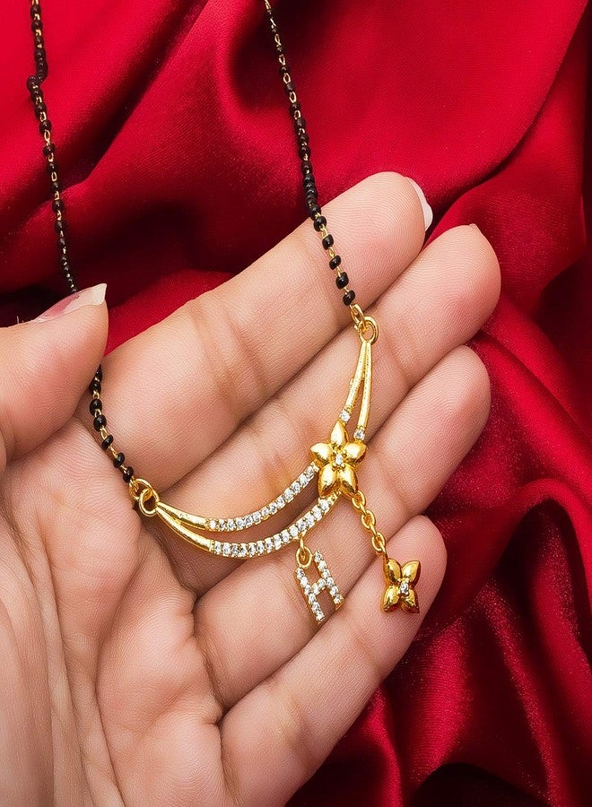 Aadita Latest Fashion Traditional Stylish Fancy Designer h Alphabet Gold Plated and American Diamond Mangalsutra for Women (Golden) (DT2217MS) - Image 3