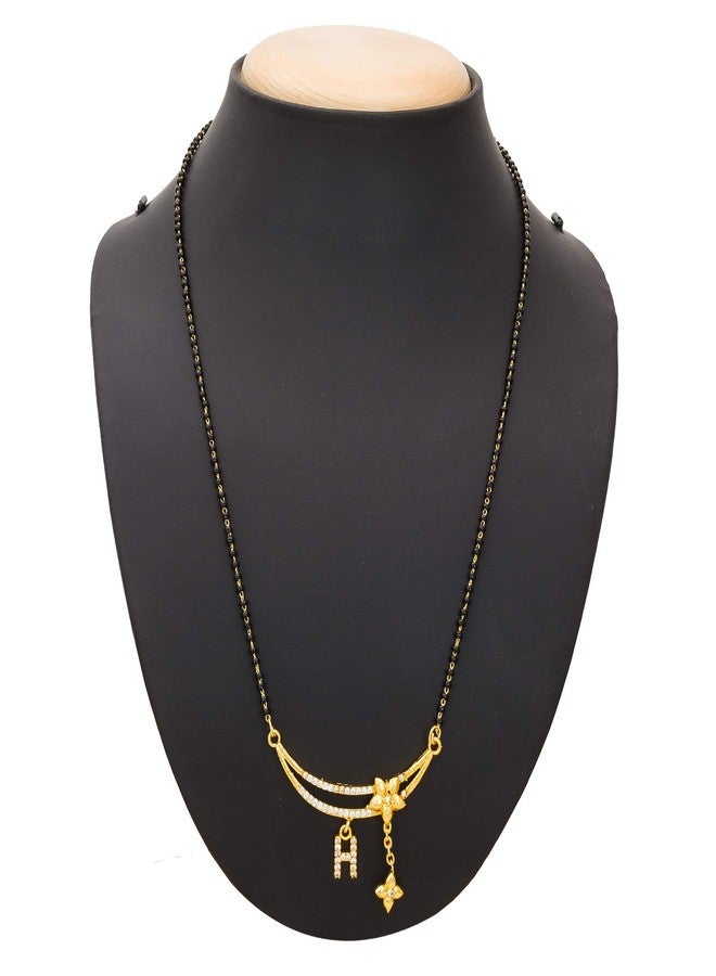 Aadita Latest Fashion Traditional Stylish Fancy Designer h Alphabet Gold Plated and American Diamond Mangalsutra for Women (Golden) (DT2217MS) - Image 5