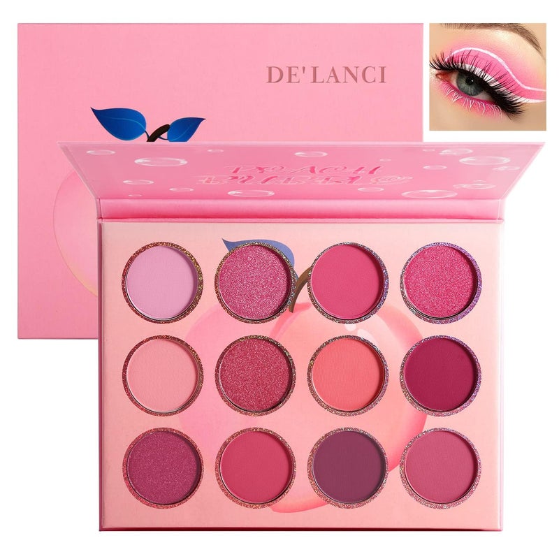 BEUSELF Pink Eyeshadow Palette12 Colors Peach Matte  Shimmer Highly Pigmented Pink Mini Makeup Eyeshadow Pallet Warm Natural Blendable Long Lasting Waterproof Small Pallets Eyeshadow for Women and Girls 