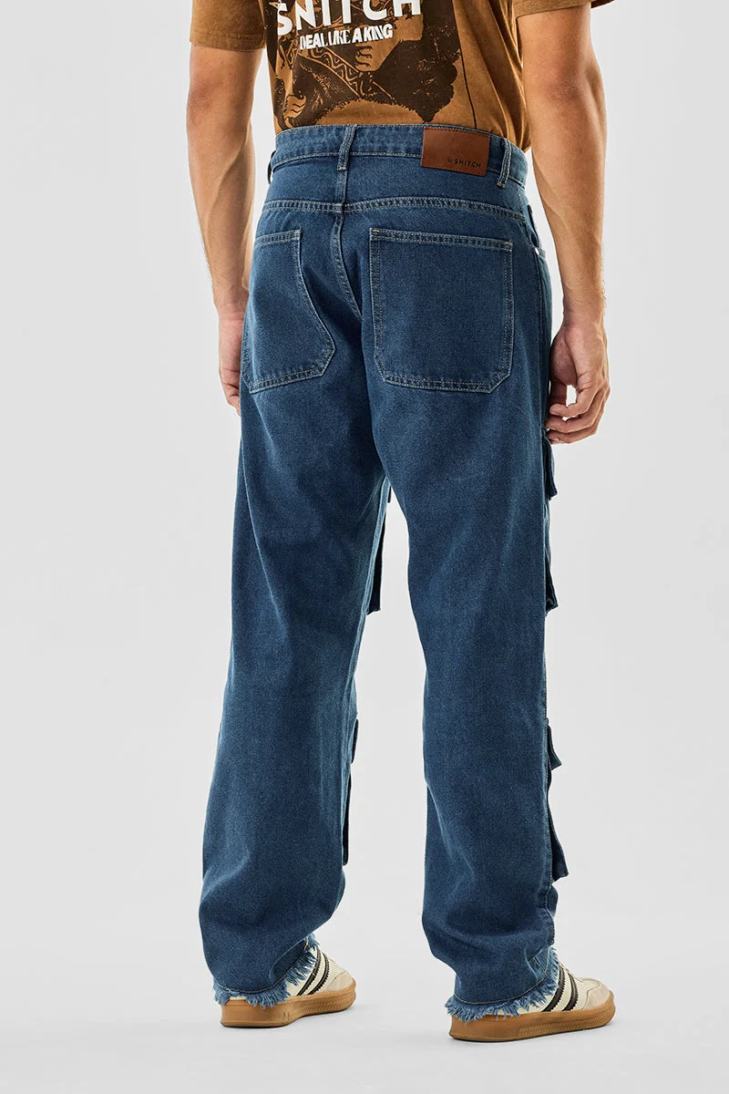 Snitch Blue 8 Pocket Baggy Cargo Jeans for Men | Best Price UAE
