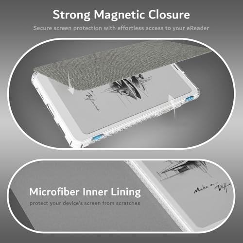 TUDIA SKN FLIP Designed for Onyx Boox Palma Case - [Magnetic Closure] Shockproof Slim Transparent TPU Back with Textured Leather 6.13" Cover (Grey) - Image 4