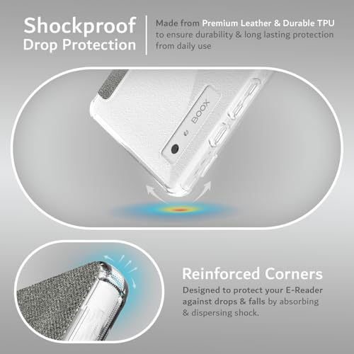 TUDIA SKN FLIP Designed for Onyx Boox Palma Case - [Magnetic Closure] Shockproof Slim Transparent TPU Back with Textured Leather 6.13" Cover (Grey) - Image 3