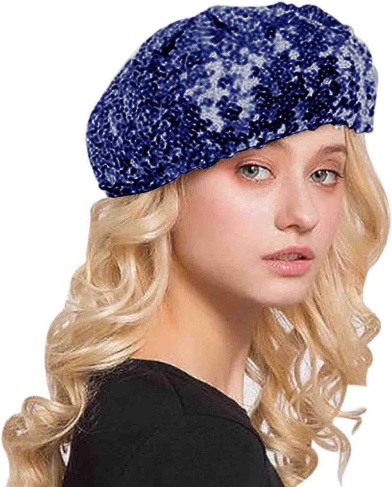 Aibearty Women Girls Sparkly Sequin Beret Hat Fashion Fun Stretch Beanie Cap Headwear for Festival Party Club Halloween - Image 1