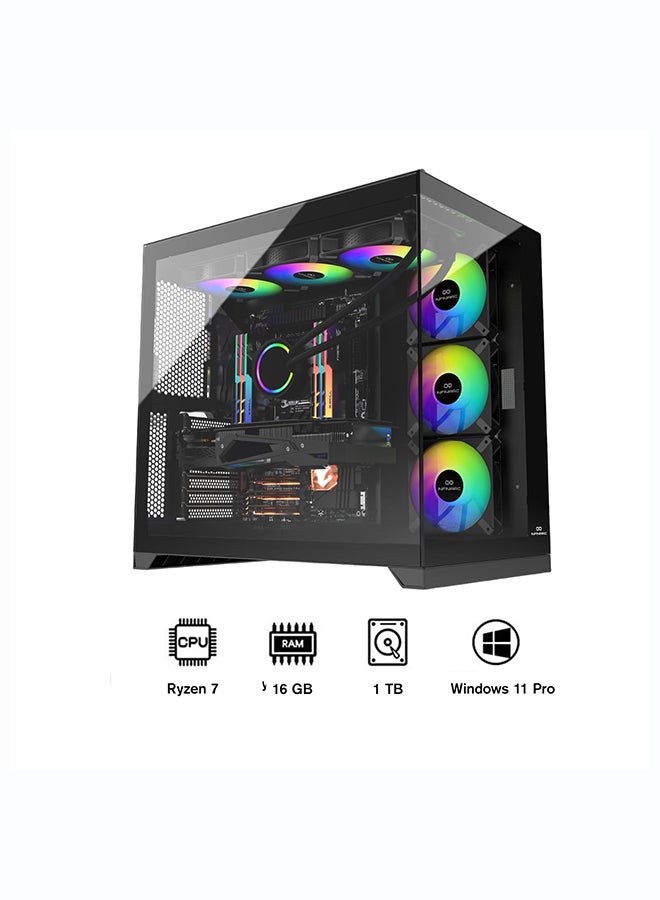 انفني ارك INFINIARC 5070 Gaming Desktop PC (AMD Ryzen 7, RTX 5070 12G GPU, 16GB DDR5 RAM, 1TB SSD, B650E Motherboard, Cube Case, 360mm Liquid Cooler ARGB, 750W Gold PSU, Windows PRO) Black Black - Image 1