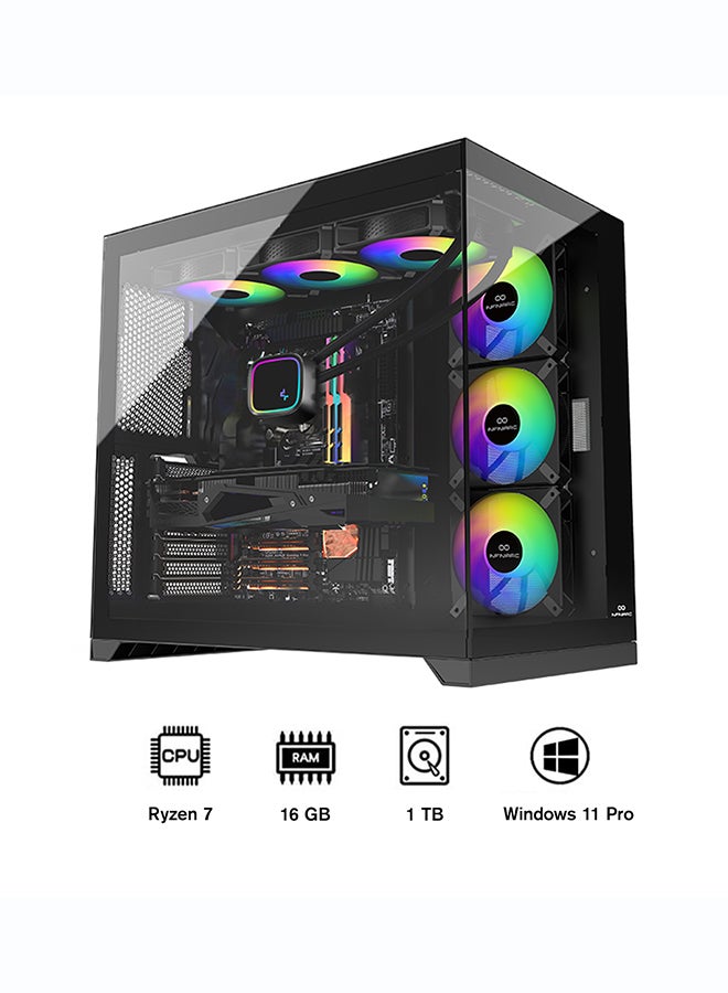 انفني ارك INFINIARC 5070 Gaming Desktop PC (AMD Ryzen 7, RTX 5070 12G GPU, 16GB DDR5 RAM, 1TB SSD, B650E Motherboard, Cube Case, 360mm Liquid Cooler ARGB, 750W Gold PSU, Windows PRO) Black Black - Image 1