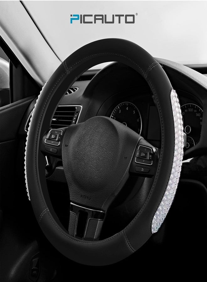 PIC AUTO Steering Wheel Cover, Glitter Gel Particles & Black Luxury Leather Car Steering Cover, Universal Fit 14.5"-15.5" Anti-Slip Car Wheels Cover for Girls & Women - Image 2