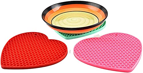 P-Plus International Silicone Trivets Mat for Dish Hot Pads for Counter Top,Pan and Pot Heat Resistant Hot Protector (Heart_B Pack of 5 Random) - Image 3