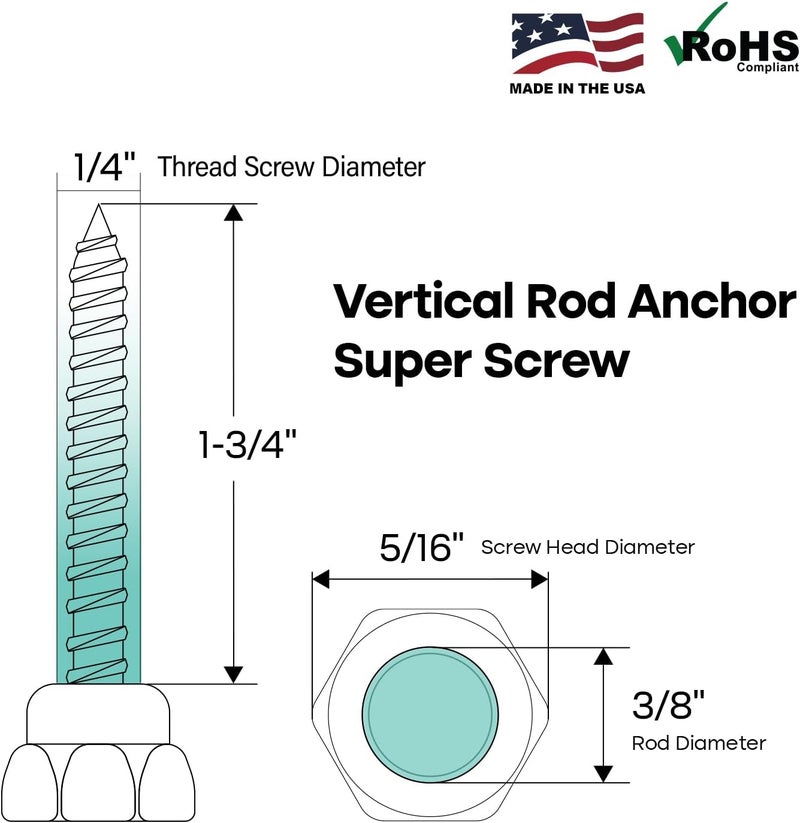 Everflow 8059957-25 3/8" Screw Vertically Threaded Rod Anchor Designed for Concrete Structure, Steel, Zinc Finish, 5/16 x 1-3/4" Screw Length (25 Pack) - Image 3