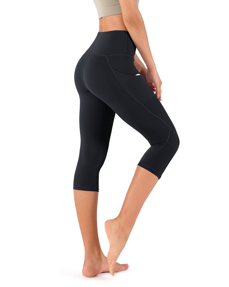 ODODOS Women's High Waisted Yoga Capris with Pockets,Tummy Control Non See Through Workout Sports Running Capri Leggings, Plus Size, Deep Navy,XX-Large - Image 3