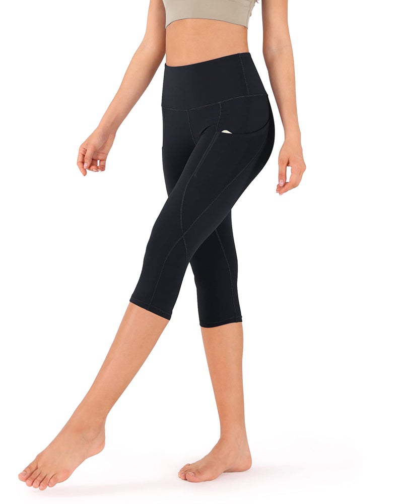 ODODOS Women's High Waisted Yoga Capris with Pockets,Tummy Control Non See Through Workout Sports Running Capri Leggings, Plus Size, Deep Navy,XX-Large - Image 2