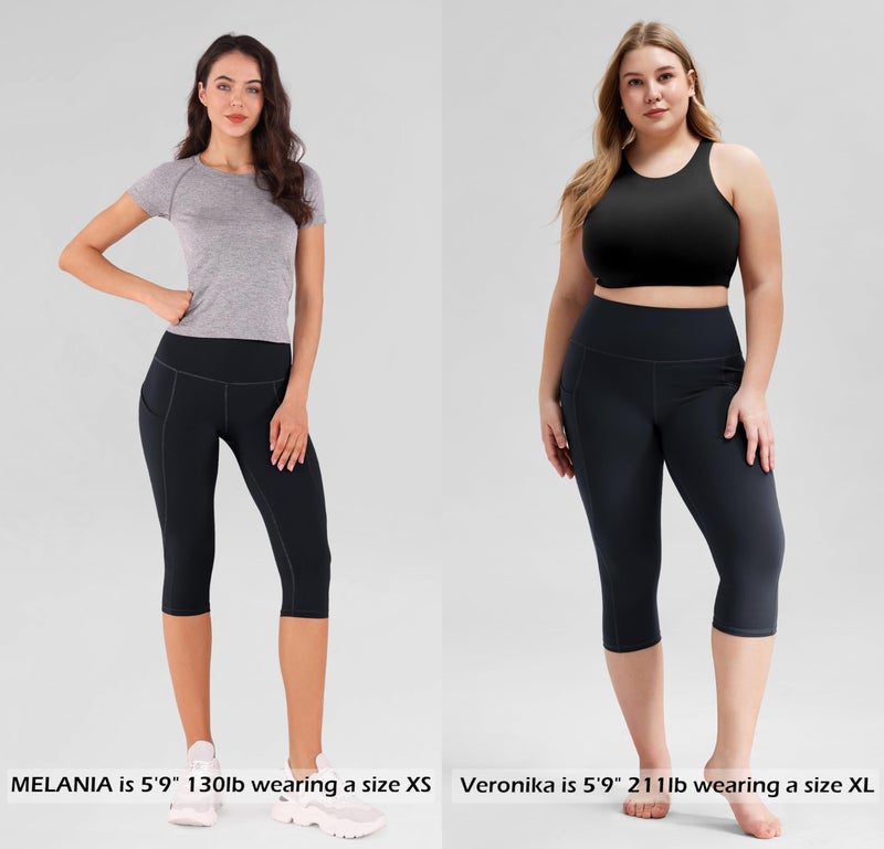 ODODOS Women's High Waisted Yoga Capris with Pockets,Tummy Control Non See Through Workout Sports Running Capri Leggings, Plus Size, Deep Navy,XX-Large - Image 4