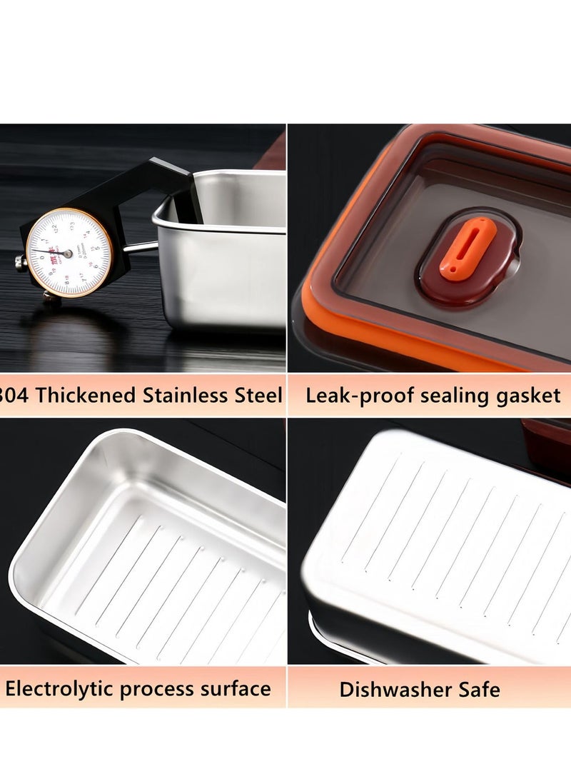 SOLARAE Bacon Container for Refrigerator,2PCS Bacon Storage Containers with Lids Airtight,304 Stainless Steel Airtight Deli Meat Storage Containers for Fridge, Long Kitchen Food Storage Container - Image 4
