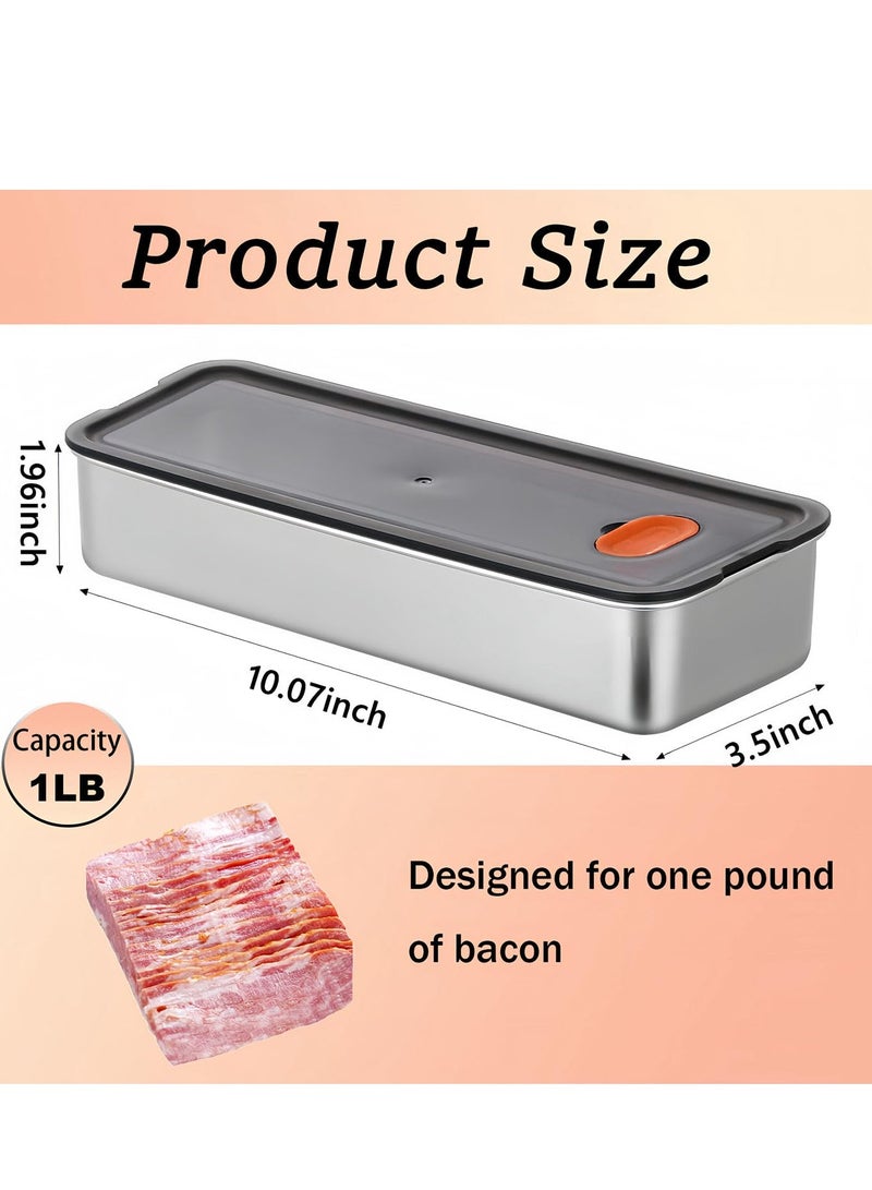 SOLARAE Bacon Container for Refrigerator,2PCS Bacon Storage Containers with Lids Airtight,304 Stainless Steel Airtight Deli Meat Storage Containers for Fridge, Long Kitchen Food Storage Container - Image 5