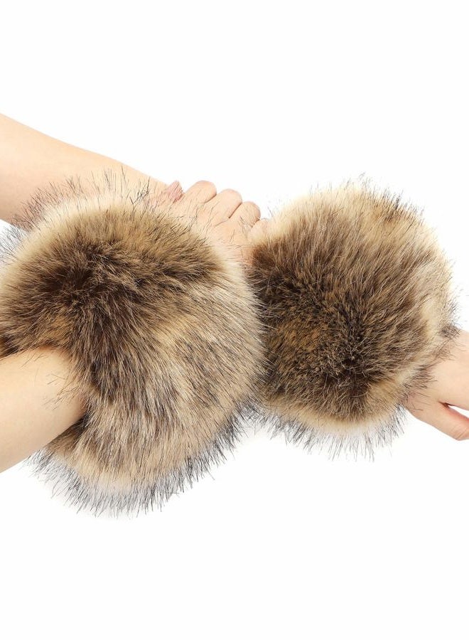 LA CARRIE Women's Leopard Print Faux Fur Wrist Cuffs,Winter Fox Furry Bands Arm Warmer (Raccoon) - Image 3