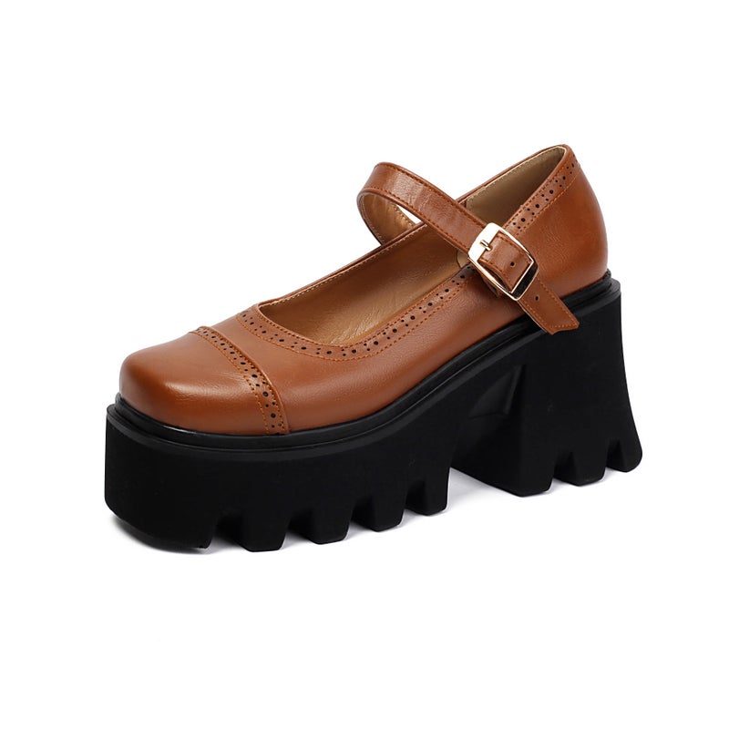 2025 Punk Style Thick-Soled High Heels 40-43 Large Size One-Line Buckle Belt Burnt Flower Women'S Shoes - Image 1