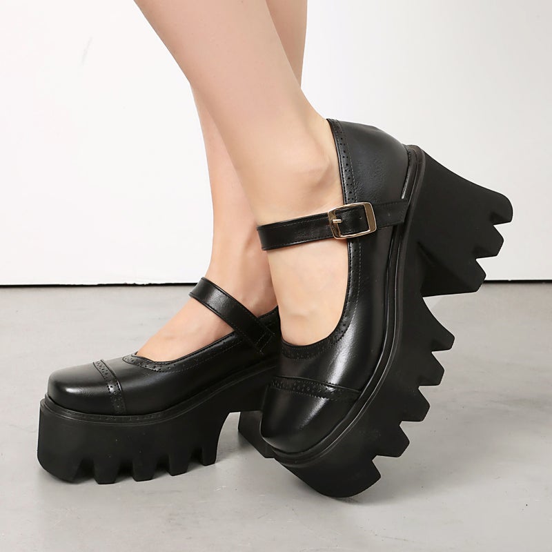 2025 Punk Style Thick-Soled High Heels 40-43 Large Size One-Line Buckle Belt Burnt Flower Women'S Shoes - Image 4