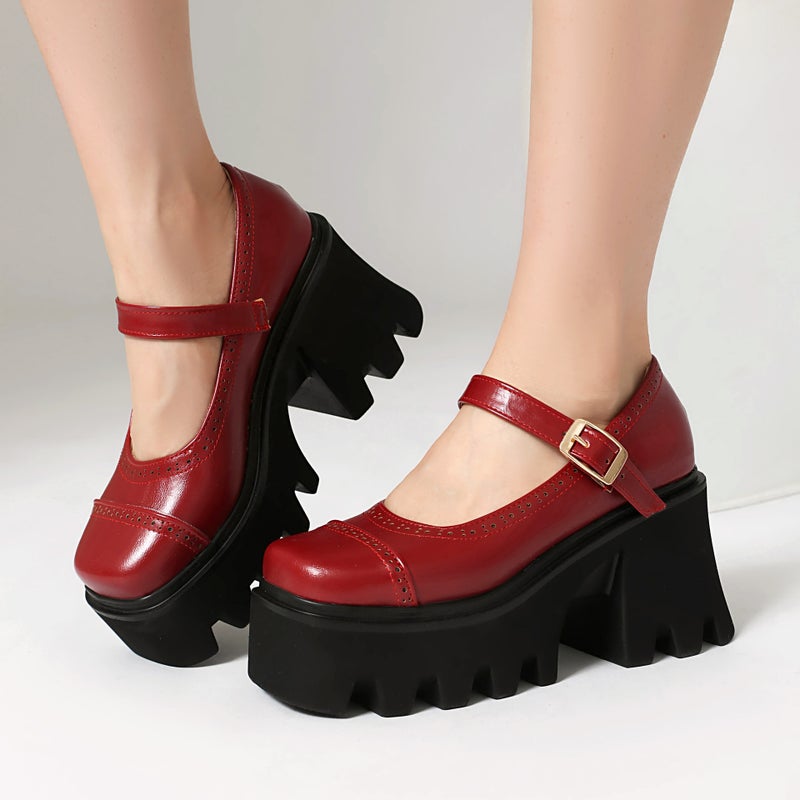 2025 Punk Style Thick-Soled High Heels 40-43 Large Size One-Line Buckle Belt Burnt Flower Women'S Shoes - Image 5