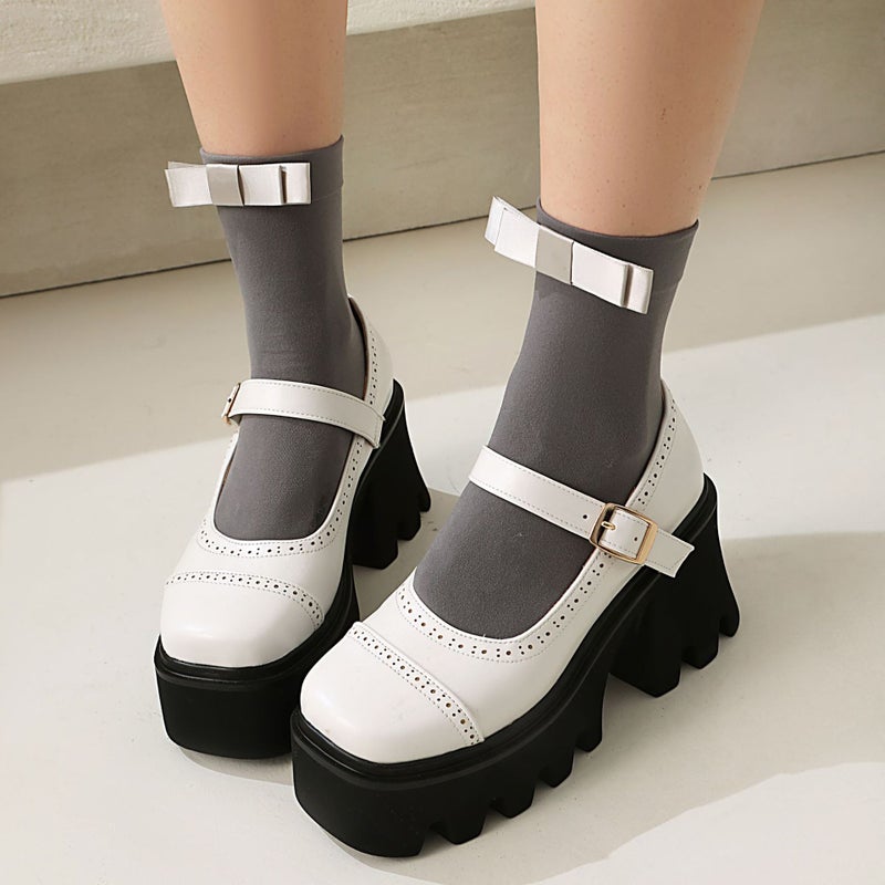 2025 Punk Style Thick-Soled High Heels 40-43 Large Size One-Line Buckle Belt Burnt Flower Women'S Shoes - Image 2