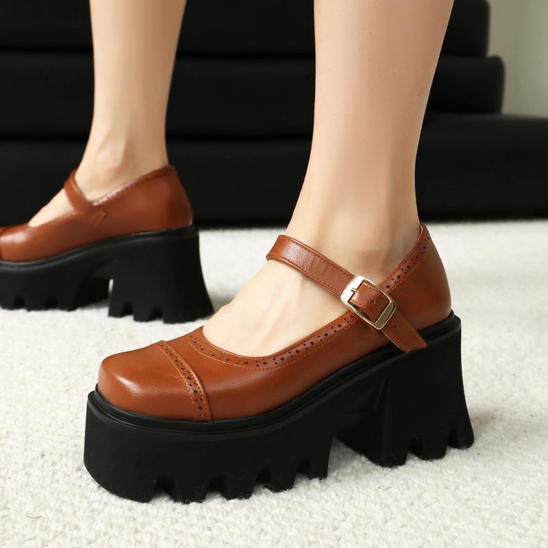 2025 Punk Style Thick-Soled High Heels 40-43 Large Size One-Line Buckle Belt Burnt Flower Women'S Shoes - Image 3
