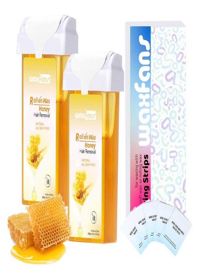 Waxfans Roll On Wax Refill,Wax Roller Refill for Hair Removal,Quick Melting - For Coarse and Fine Hairs.with 2 Honey Waxing Rollers, 50 Waxing Strips(Honey - Image 1