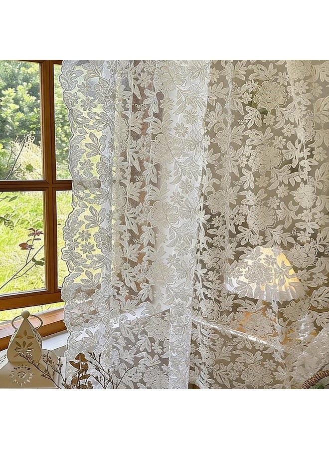 Relex 2 Panels Victorian Beige 3D Floral Knitted Woven Lace Sheer Curtain Valance for Kitchen Small Window Princess Style Embroidery Romantic Rose Voile Drapes Rod Pocket (100x140 cm) - Image 4