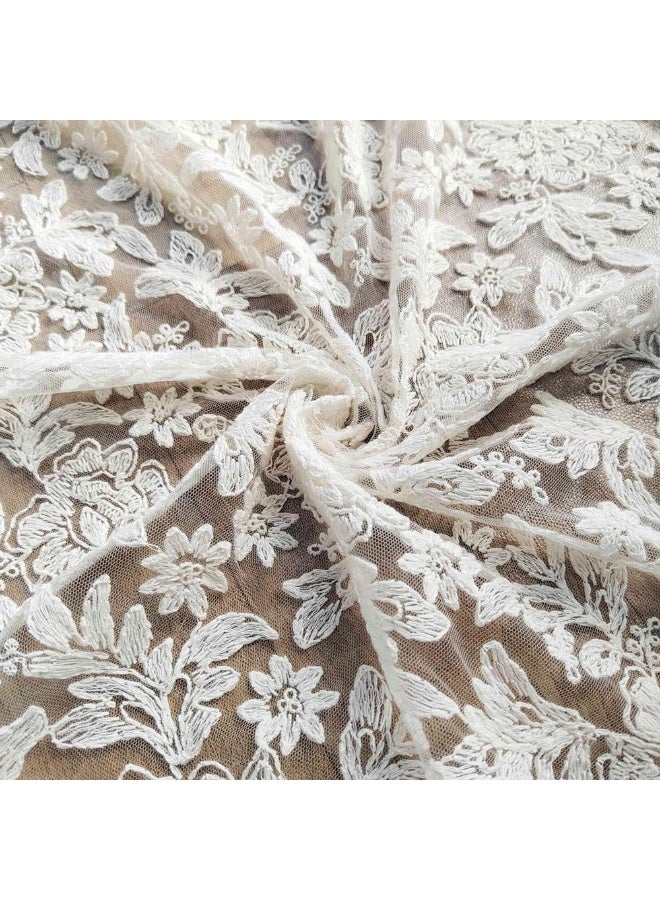 Relex 2 Panels Victorian Beige 3D Floral Knitted Woven Lace Sheer Curtain Valance for Kitchen Small Window Princess Style Embroidery Romantic Rose Voile Drapes Rod Pocket (100x140 cm) - Image 5
