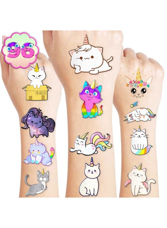 Oumers Caticorn Temporary Tattoos 96PCS, Assorted Colors, Small Size, Perfect for Kids Birthday Parties - Image 1