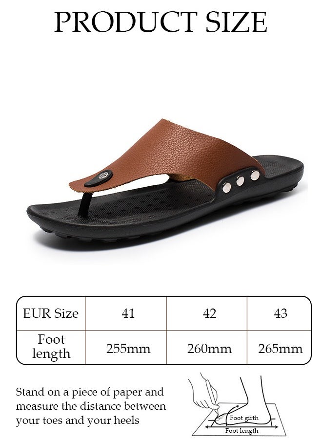 DUNISO Men's Flip Flops Fashion Leather Beach Slipper Non-slip Breathable Flat Slipper Open Toe Soft Slippers House Slide Sandal for Beach Spa Bath Pool Gym  - Image 2