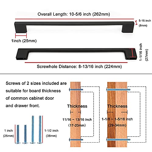 KOOFIZO Wide Foot Cabinet Bar Pull - Black Modern Solid Handle, 8.8 Inch/224mm Screw Spacing, 1-Piece for Kitchen Cupboard Door, Bedroom Dresser Drawer, Bathroom Wardrobe Hardware - Image 2