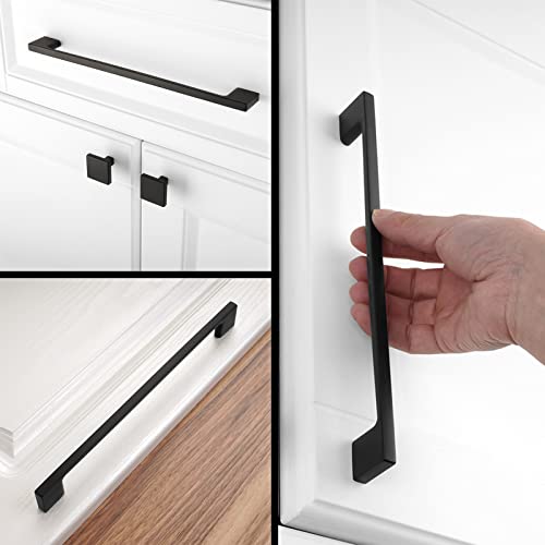 KOOFIZO Wide Foot Cabinet Bar Pull - Black Modern Solid Handle, 8.8 Inch/224mm Screw Spacing, 1-Piece for Kitchen Cupboard Door, Bedroom Dresser Drawer, Bathroom Wardrobe Hardware - Image 3