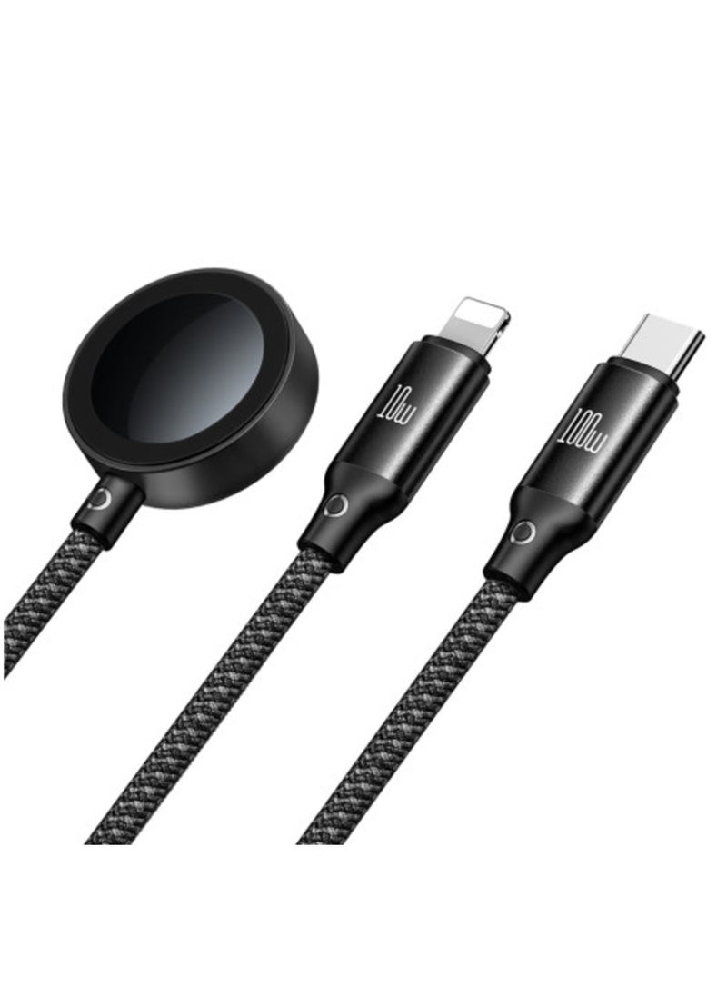 Mcdodo CA494 3-in-1 100W USB-C to Type-C & Lightning Cable with Wireless Charger for Apple Watch – 1.2m  - Image 2