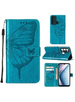 Case Cover For Itel P38/S17/S1661W/Vision 3 Embossed Butterfly Flip Leather Phone Case Blue