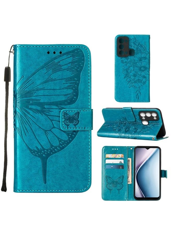 Generic - Case Cover For Itel P38/S17/S1661W/Vision 3 Embossed Butterfly Flip Leather Phone Case Blue - Image 1
