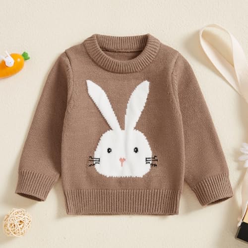 KMBANGI Baby Boy Girl Easter Sweater Toddler Baby Bunny Knitted Sweatshirt Cable Knitwear Warm Pullovers Top Spring Fall 0-3Y (Brown, 12-18 Months) - Image 2