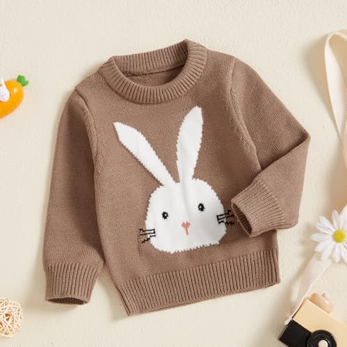 KMBANGI Baby Boy Girl Easter Sweater Toddler Baby Bunny Knitted Sweatshirt Cable Knitwear Warm Pullovers Top Spring Fall 0-3Y (Brown, 12-18 Months) - Image 3