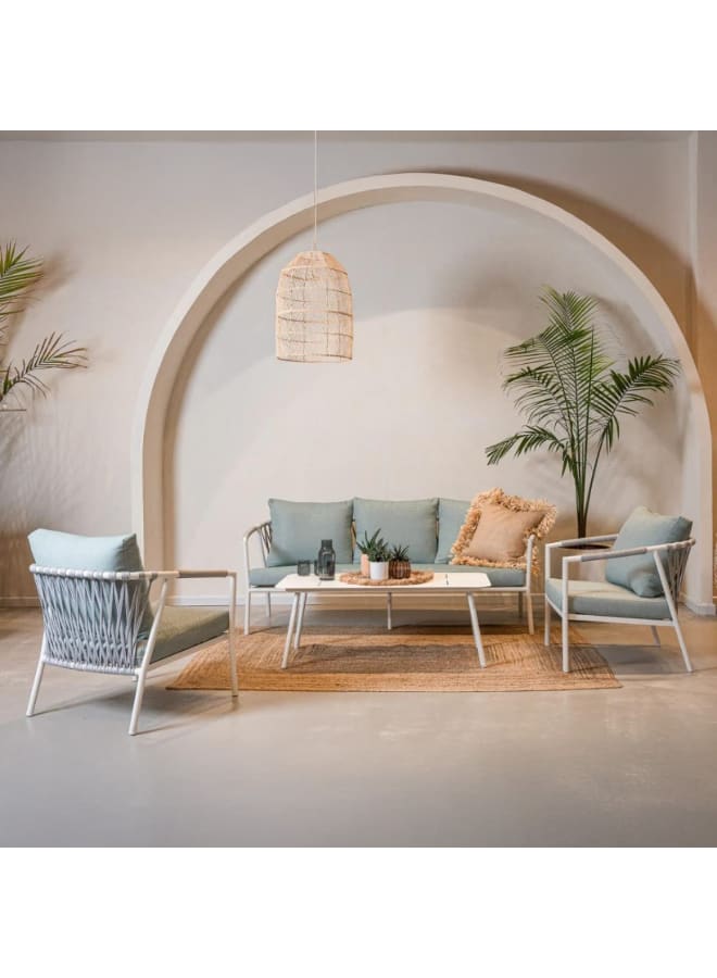 Sampa Rattan Iron and Waterproof Fabric Outdoor Set 4 Pieces - White and Grey - Image 1