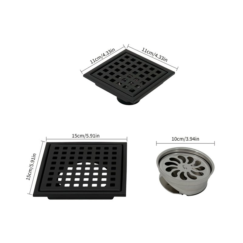 Brushed Square Shower Drain 11cm Stainless Steel Mesh Removable Grid Odor Clog Prevention - Image 3