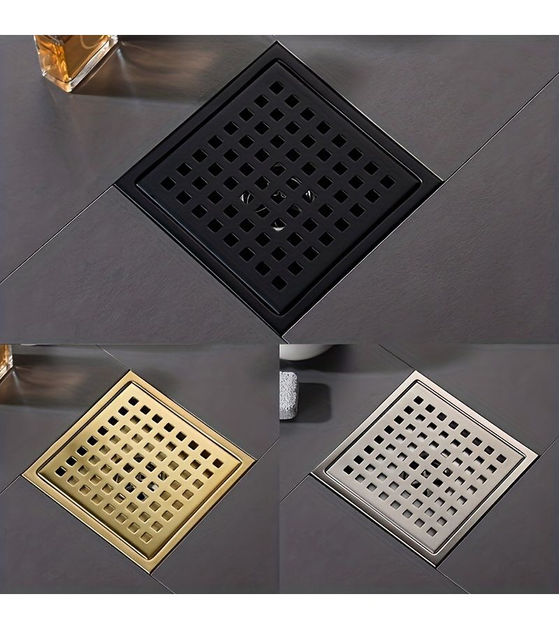 Brushed Square Shower Drain 11cm Stainless Steel Mesh Removable Grid Odor Clog Prevention - Image 1