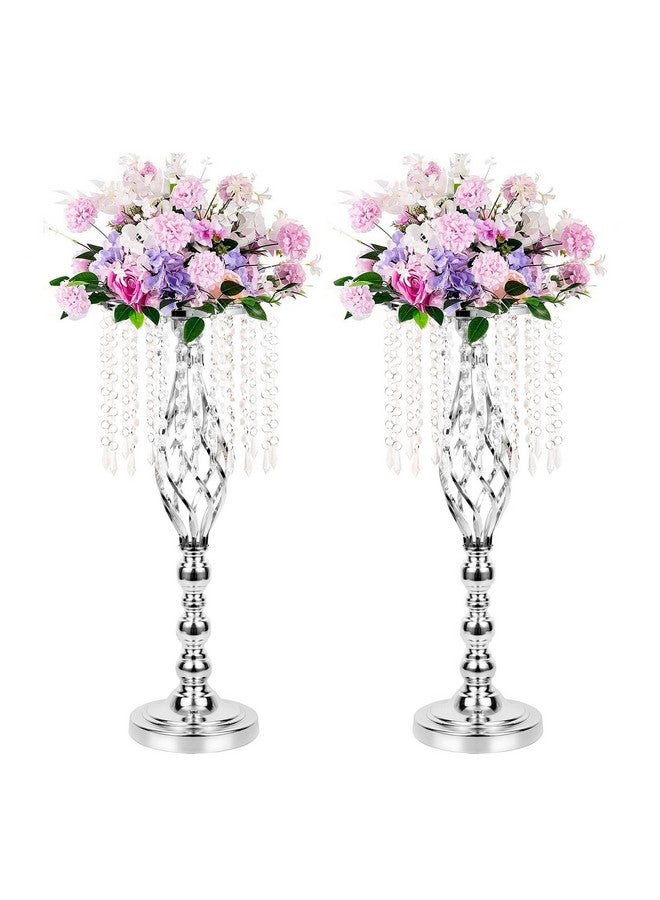 LANLONG 2Pcs Silver Metal Flower Vases Crystal Flower Stand Wedding Centerpieces For Tables Party Dinner Event Restaurant Hotel Decoration - Image 1